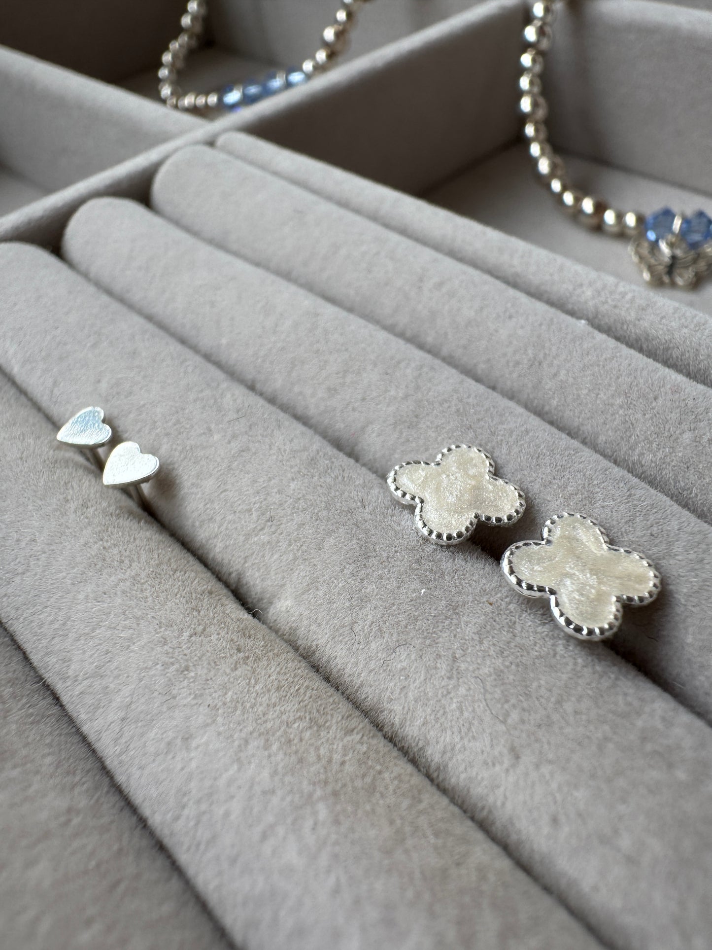 Sterling Silver White Clover Studs