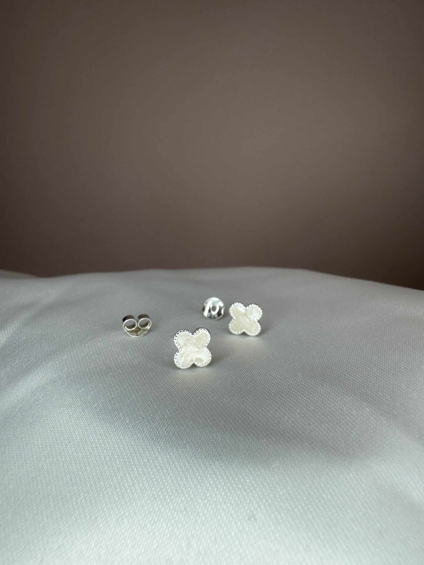 Sterling Silver White Clover Studs