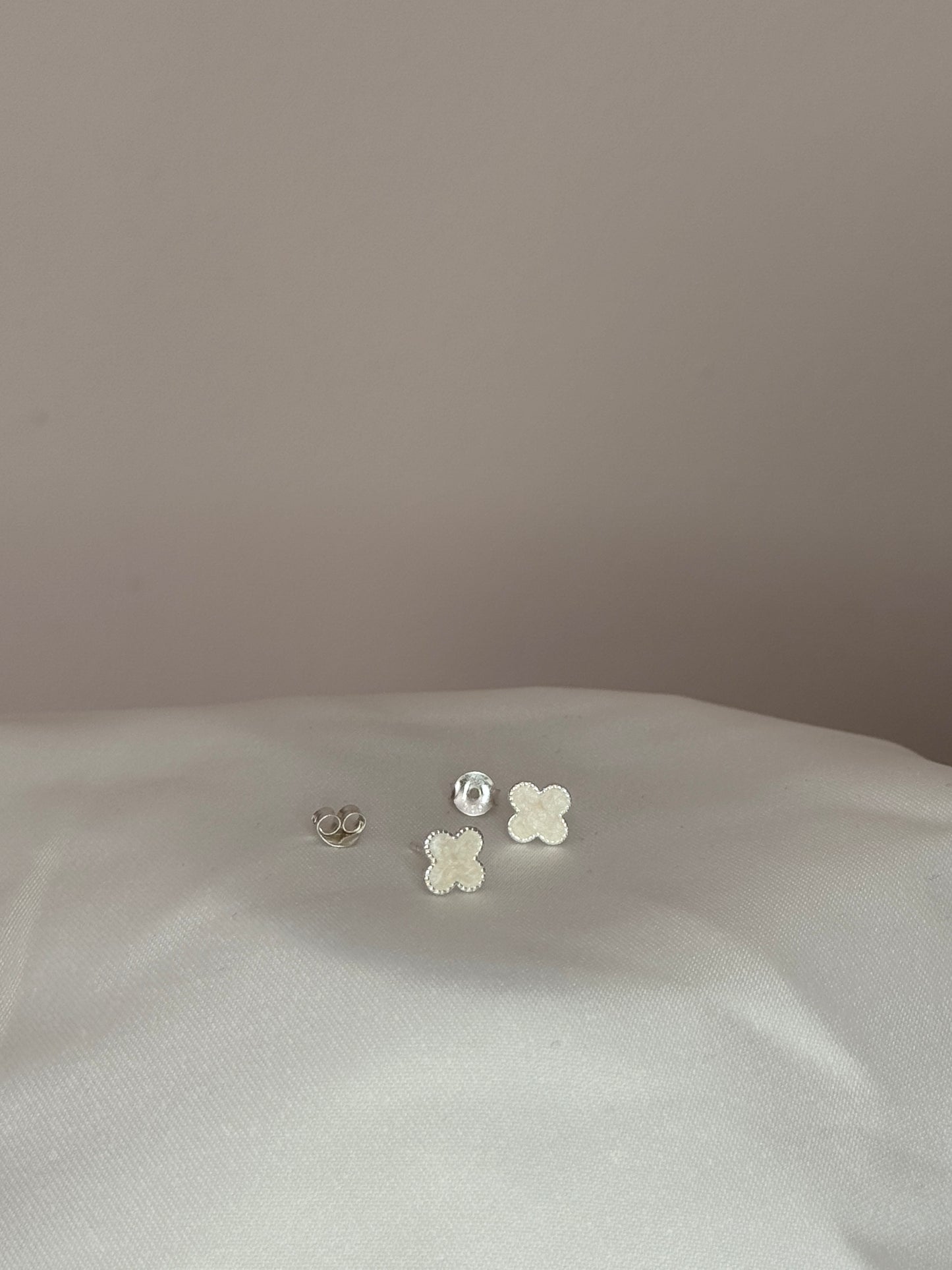 Sterling Silver White Clover Studs