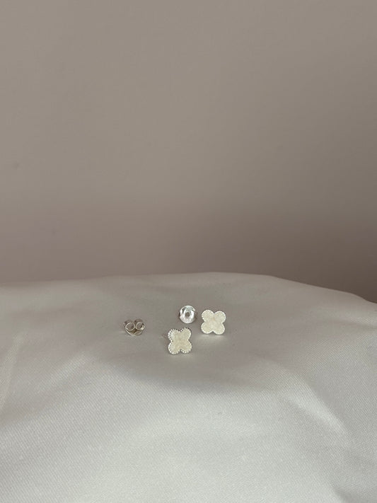 Sterling Silver White Clover Studs