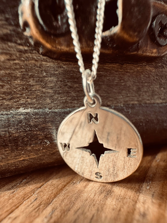 Sterling Silver Compass Necklace